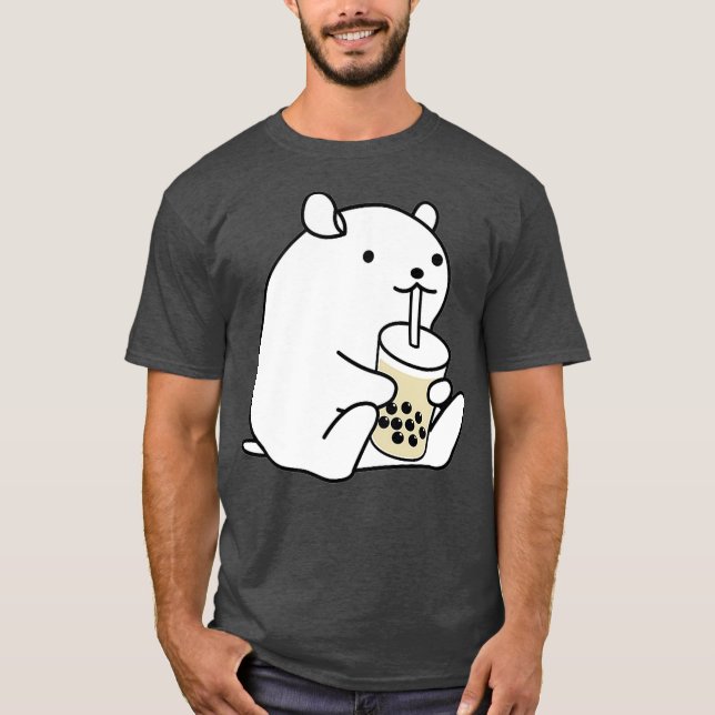 Cute Hamster Guinea Pig Drinking Boba Bubble Tea T-Shirt (Front)