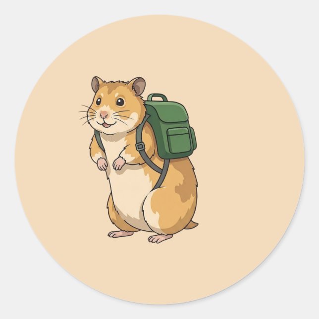 Cute Hamster Hiker with Backpack Classic Round Sticker (Front)