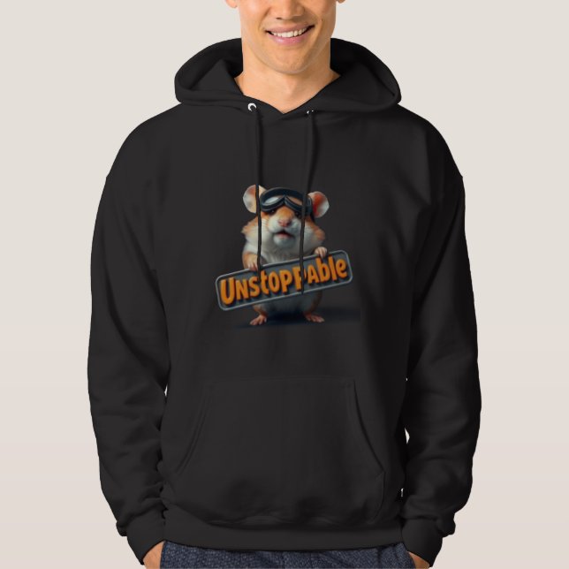 Cute Hamster Hoodie – “Unstoppable” Motivational  (Front)