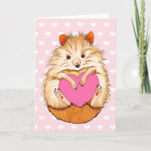 Cute Hamster Illustration Valentine's Hearts Holiday Card