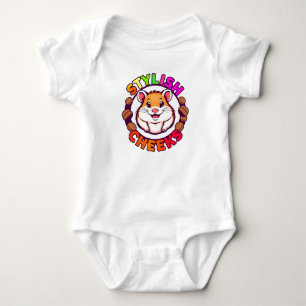 Cute Hamster in Bright Colours with Creative Text Baby Bodysuit