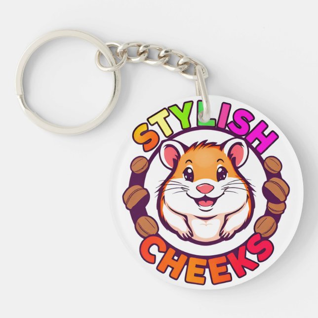 Cute Hamster in Bright Colours with Creative Text Key Ring (Front)