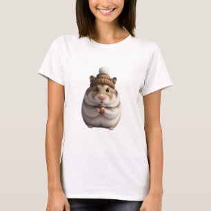 Cute Hamster in Knitted Beanie Holding Acorn T-Shirt