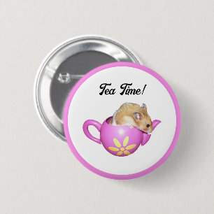 Cute Hamster in Pink Teapot with Daisy Photo 6 Cm Round Badge