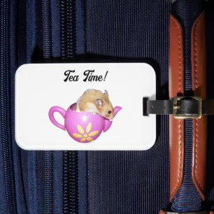 Cute Hamster in Pink Teapot with Daisy Photo Luggage Tag