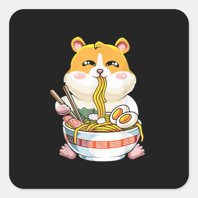 Cute Hamster  Kawaii Ramen Square Sticker (Front)