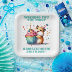 Cute Hamster Lifting Cupcake Hamsterrific Birthday Paper Plate