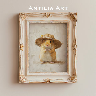 Cute Hamster Painting Farmhouse Whimsical Animal  Poster