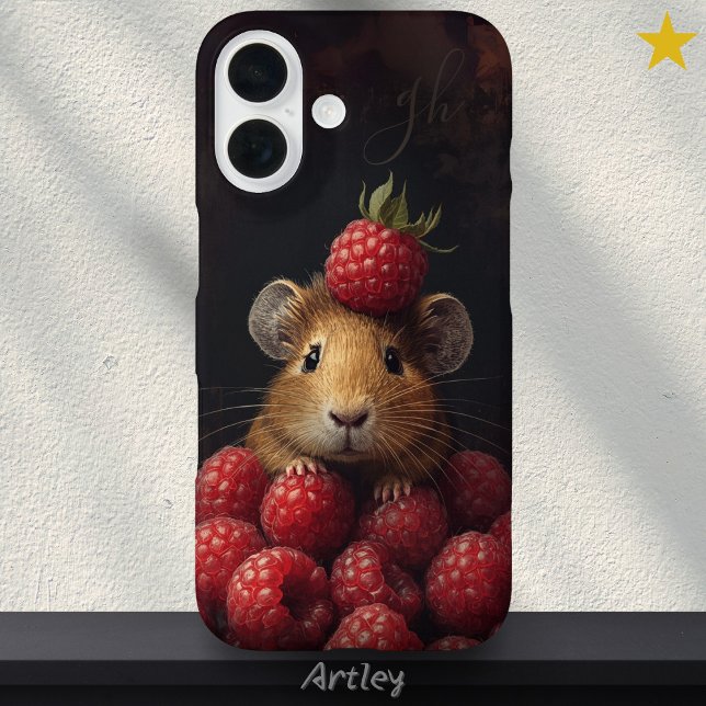 Cute Hamster Peeking Baby Animal Raspberry Initial Case-Mate iPhone Case (Creator Uploaded)