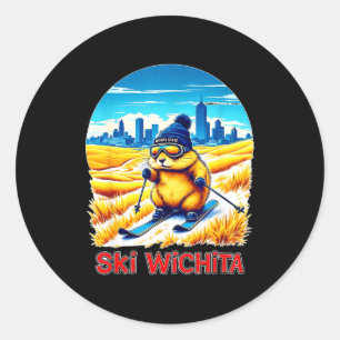Cute hamster skiing adventure in wichita ski kansa classic round sticker