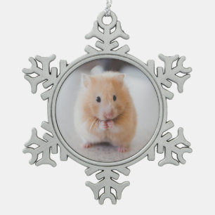 Cute hamster snowflake pewter christmas ornament