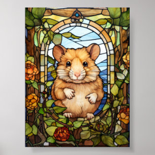 Cute Hamster Stained Glass Window Design Poster