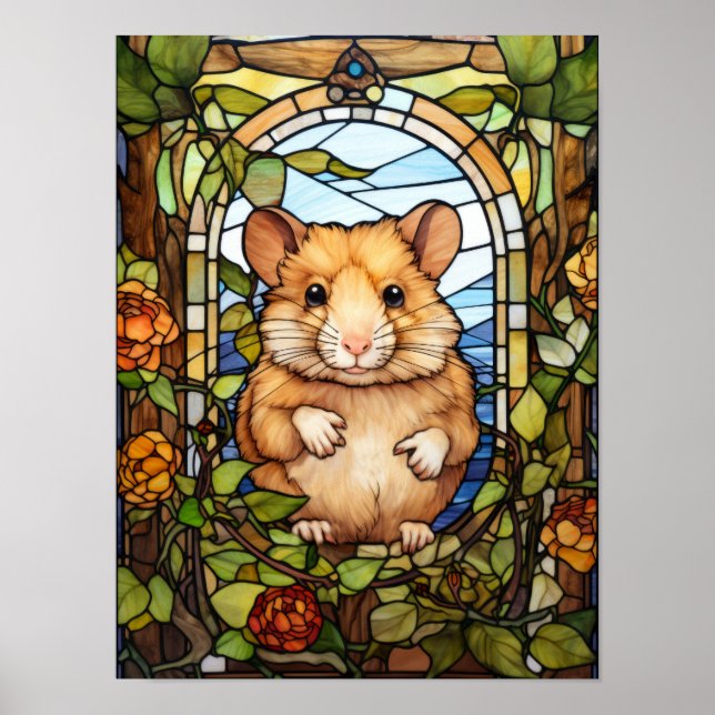 Cute Hamster Stained Glass Window Design Poster (Front)