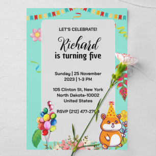 Cute Hamster Themed Kid's Birthday Party Invitation