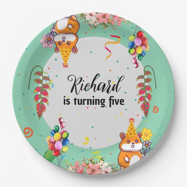 Cute Hamster Themed Kid's Birthday Party Paper Plate (Front)