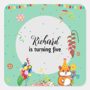 Cute Hamster Themed Kid's Birthday Party Square Sticker