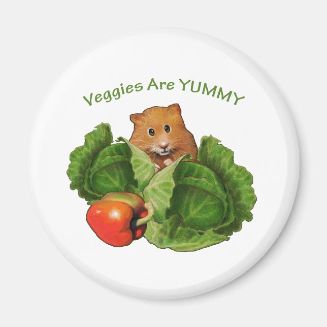 Cute Hamster: Veggies Are Yummy: Health, Nutrition Magnet (Front)
