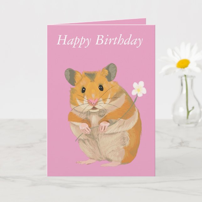 Cute Hamster with Flower Card (Small Plant)