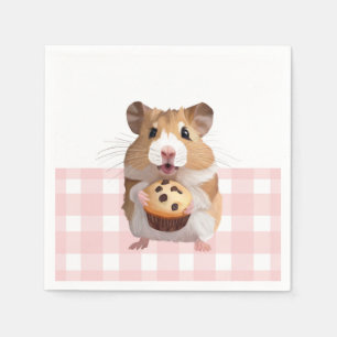 Cute Hamster With Muffin Pink Gingham Check Napkin