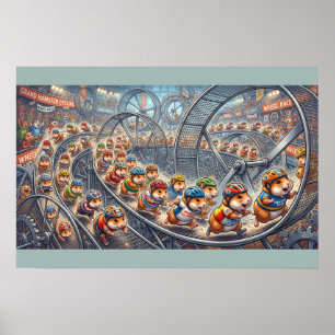 Cute Hamsters Wheel Race Sports Graphic Poster
