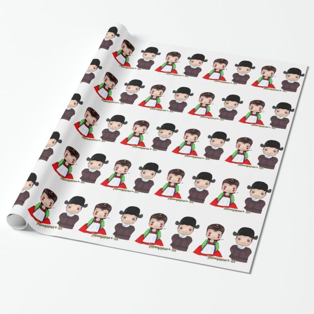 Cute Hanbok Married couple Wrapping Paper (Unrolled)