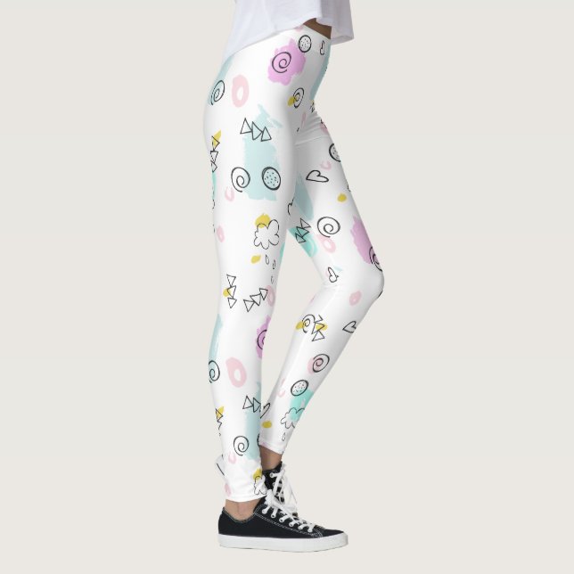 Cute hand doodling geometric shapes pattern leggings (Right)
