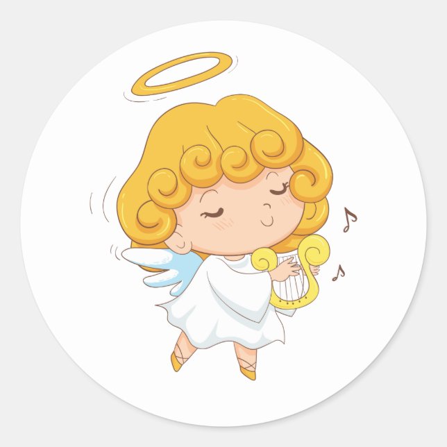 Cute Hand drawn Angel Christmas Classic Round Sticker (Front)