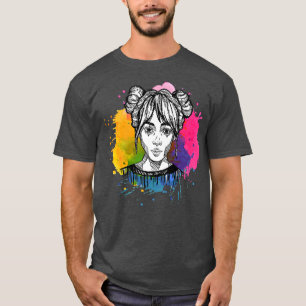 Cute Hand Drawn Anime Girl with Colour Slpash  T-Shirt