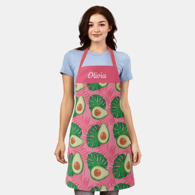 Cute Hand drawn Avocado, Custom Text Apron (Worn)