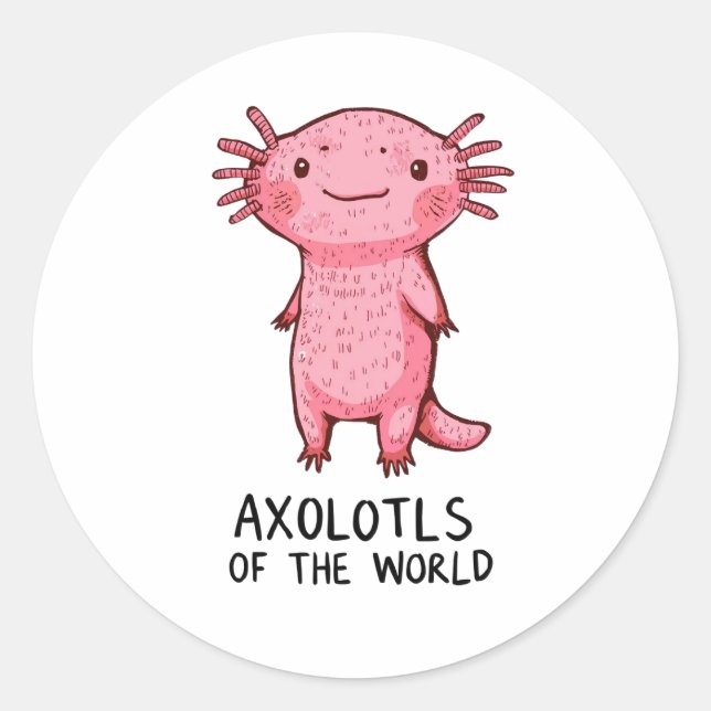 Cute Hand-Drawn Axolotl Cartoon Classic Round Sticker (Front)
