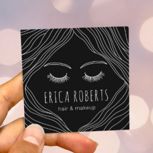 Cute Hand Drawn Beauty Hair Salon Makeup Artist Square Business Card