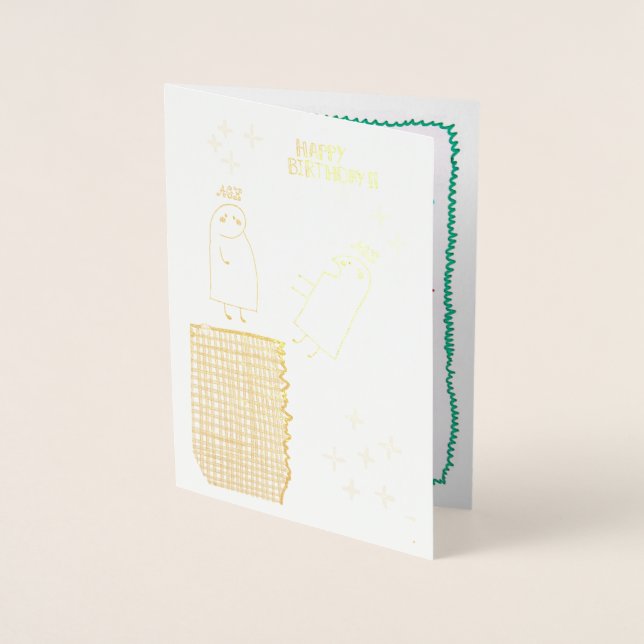 Cute Hand-Drawn Birthday Card with Dancing Friend (Front)