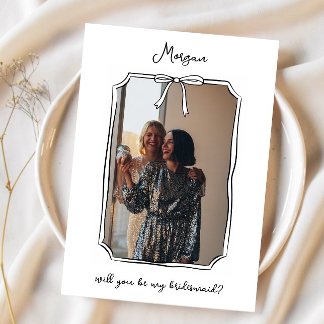 Cute Hand Drawn Bow Bridesmaid Proposal Photo Card (Creator Uploaded)
