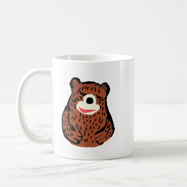 Cute Hand-Drawn Brown Bear Hug Coffee Mug (Left)