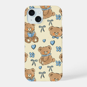 Cute Hand-drawn Brown Teddy Bears Seamless Pattern iPhone 15 Case