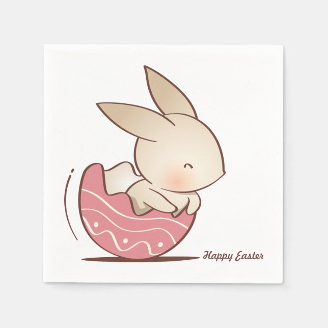 Cute Hand drawn Bunny, Pink Easter Egg Napkin (Front)