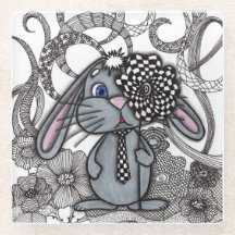 Cute Hand-Drawn Bunny Rabbit Zen Doodle Coaster