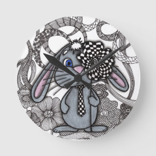 Cute Hand-Drawn Bunny Rabbit Zen Doodle Wall Clock