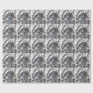 Cute Hand-Drawn Bunny Rabbit Zen Doodle Wrapping P Paper