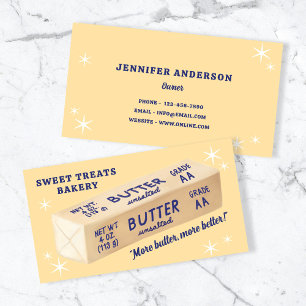 Cute Hand-Drawn Butter Retro Type Yellow Bakery Business Card
