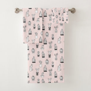 Cute Hand Drawn Cactus Pattern Bath Towel Set