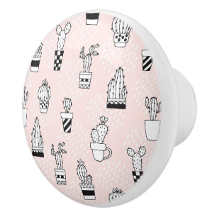 Cute Hand Drawn Cactus Pattern Ceramic Knob