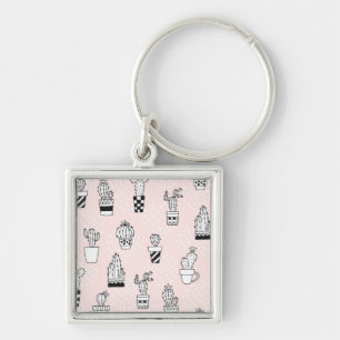 Cute Hand Drawn Cactus Pattern Key Ring