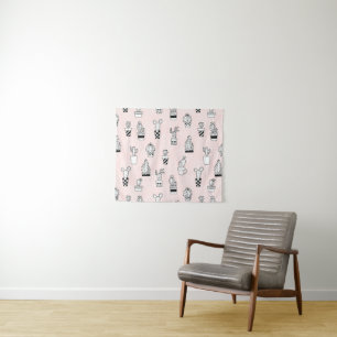 Cute Hand Drawn Cactus Pattern Tapestry