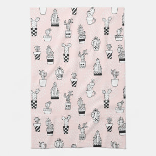 Cute Hand Drawn Cactus Pattern Tea Towel