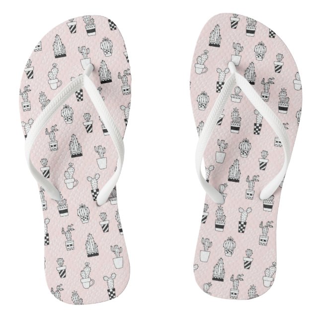 Cute Hand Drawn Cactus Pattern Thongs (Footbed)