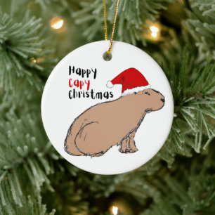 Cute Hand-Drawn Capybara Personalised Christmas  Ceramic Ornament