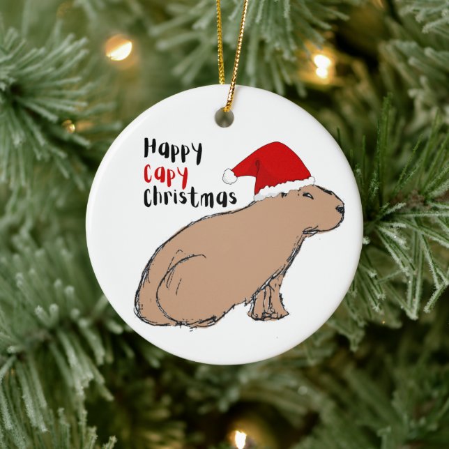 Cute Hand-Drawn Capybara Personalised Christmas  Ceramic Ornament (Tree)