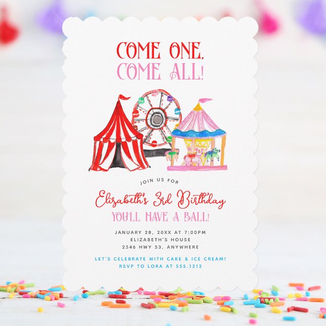 Cute Hand Drawn Carnival Circus Birthday Invitation (Cute Hand Drawn Carnival Circus Birthday Invitation)