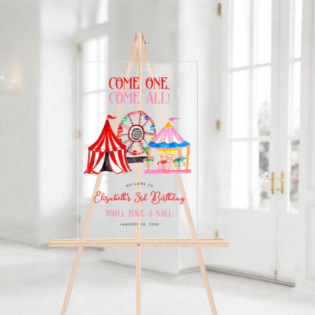 Cute Hand Drawn Carnival Circus Birthday Welcome Acrylic Sign (Cute Hand Drawn Carnival Circus Birthday Welcome Acrylic Sign)